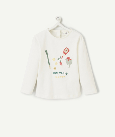 CategoryModel (8824535744654@126)  - T-SHIRT BÉBÉ FILLE EN COTON BIOLOGIQUE ÉCRU THÈME KETCHUP PARTY