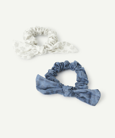 CategoryModel (8821759934606@632)  - LOT DE 2 CHOUCHOUS FILLE BLANC ET BLEU IMPRIMÉS FLEURIS PAILLETÉS