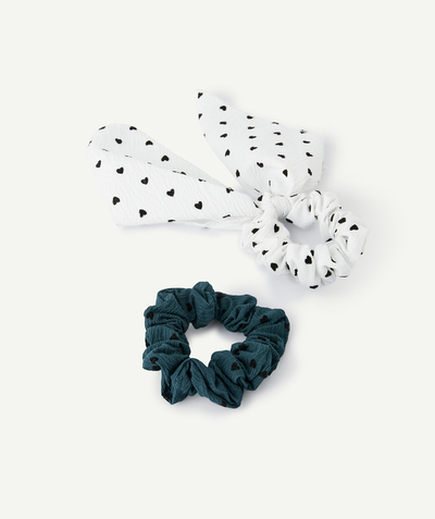 CategoryModel (8824503042190@78)  - SET VAN 2 SCRUNCHIES VOOR MEISJES, EENDENBLAUW EN HARTJESPRINT