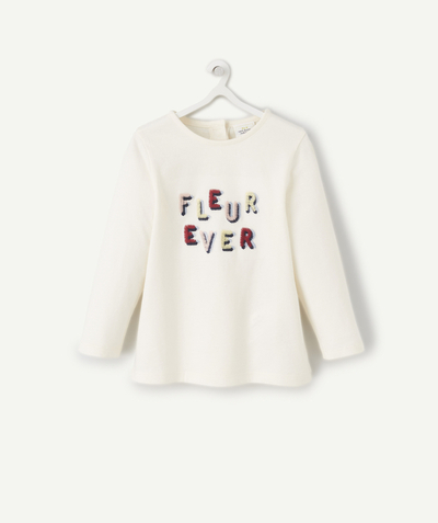 CategoryModel (8826108674190@5)  - T-SHIRT BÉBÉ FILLE EN COTON BIO ÉCRU AVEC MESSAGE BRODÉ