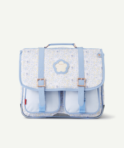 CategoryModel (8821759869070@112)  - SKY BLUE AND FLORAL PRINT SCHOOL BAG WITH DOUBLE GUSSET