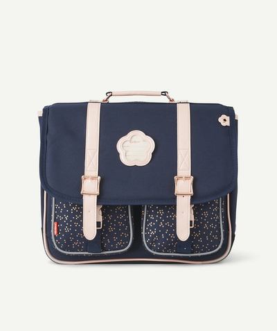 CategoryModel (8821759869070@112)  - NAVY BLUE POLKA DOTS AND PINK SCHOOL BAG WITH DOUBLE GUSSET