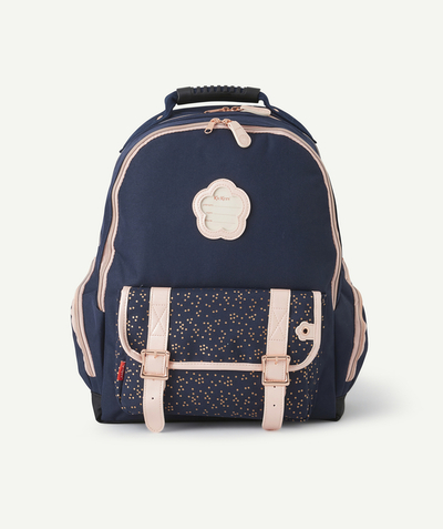 CategoryModel (8826175783054@225)  - NAVY BLUE POLKA DOTS AND PINK BACKPACK WITH DOUBLE COMPARTMENT