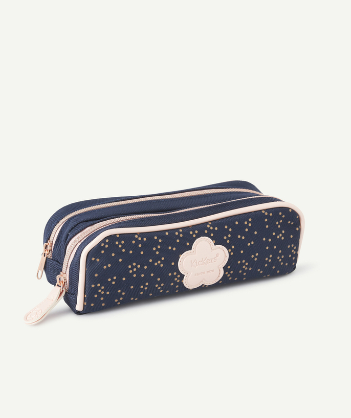   - NAVY BLUE POLKA DOTS AND PINK PENCIL CASE WITH DOUBLE COMPARTMENT