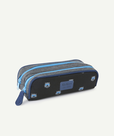 CategoryModel (8821750595726@150)  - BLUE, BLACK AND GREY MARL TIGER PRINT PENCIL CASE WITH DOUBLE COMPARTMENT