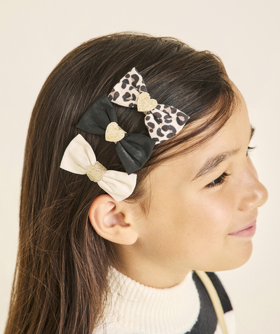 CategoryModel (8824929026190@714)  - lot de 3 barrettes fille en forme de nœuds uni et léopard