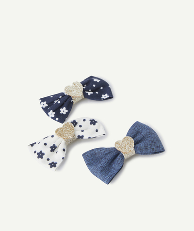 CategoryModel (8821759934606@632)  - LOT DE 3 BARRETTES NOEUDS FILLE BLEU FLEURIS OU EFFET DENIM