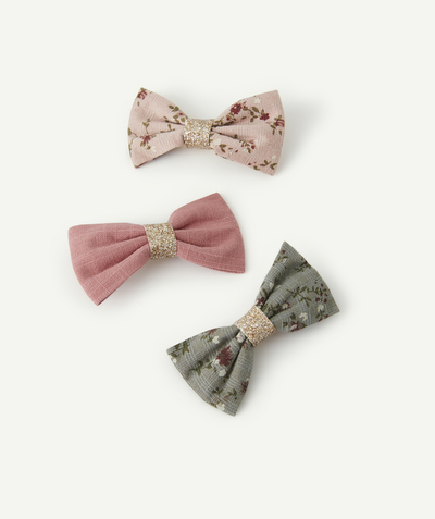 CategoryModel (8821764587662@21053)  - LOT DE 3 BARRETTES NOEUDS FILLE ROSES ET IMPRIMÉES AUX DÉTAILS PAILLETÉS