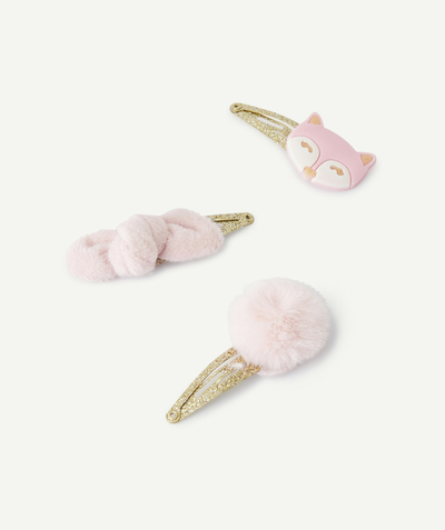 CategoryModel (8824928927886@20)  - lot de 3 barrettes bébé fille pailletés avec pompom rose