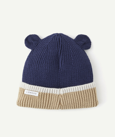 CategoryModel (8821756067982@179)  - GINA BEANIE IN NAVY BLUE AND BEIGE ORGANIC COTTON RIBBED KNIT WITH BEAR EARS