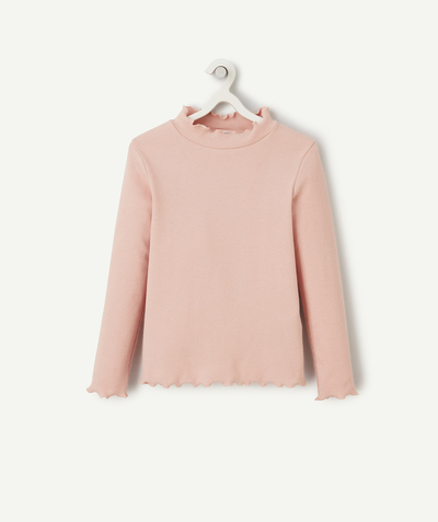 CategoryModel (8825585336462@4)  - SOUS-PULL CÔTELÉ FILLE EN COTON BIO ROSE AVEC FESTONS