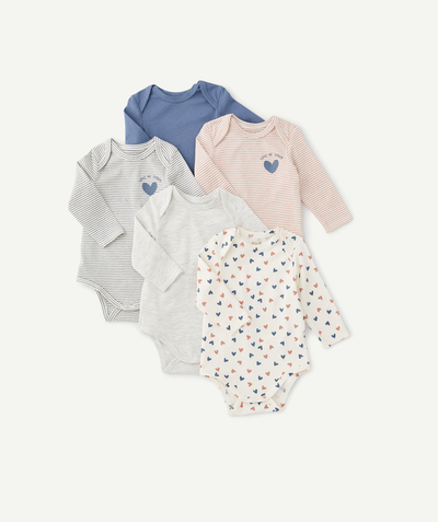 CategoryModel (8824502943886@29)  - LOT DE 5 BODIES BÉBÉ EN COTON BIO UNIS ET IMPRIMÉS GRIS ET BLEU