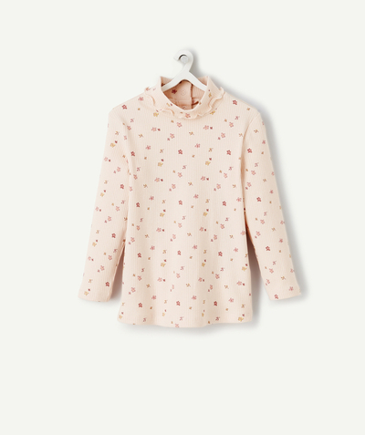 CategoryModel (8824502976654@15)  - SOUS-PULL CÔTELÉ FILLE EN COTON BIO ROSE IMPRIMÉ FLEURI