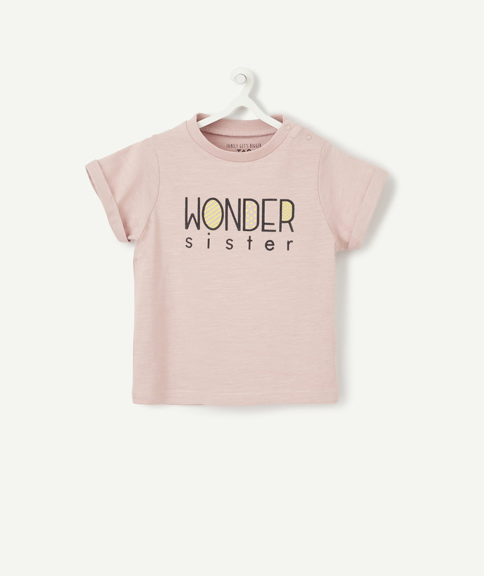   - LICHTROZE WONDER SISTER T-SHIRT VAN BIOLOGISCH KATOEN,  MET DRUKKERS