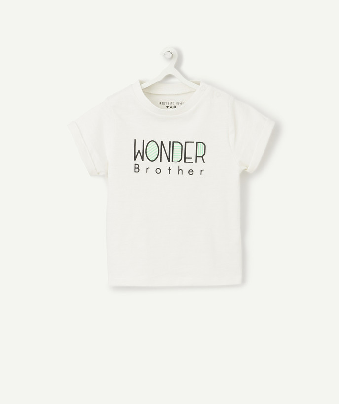   - ECRU WONDER BROTHER T-SHIRT VAN BIOLOGISCH KATOEN,  MET DRUKKERS