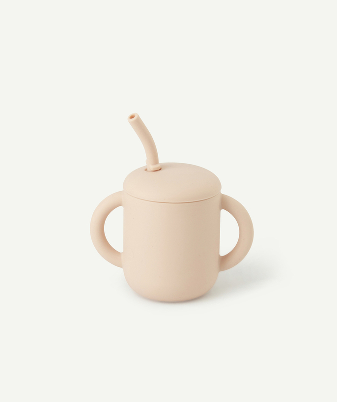   - TASSE D'APPRENTISSAGE EN SILICONE AVEC PAILLE COULEUR PÊCHE