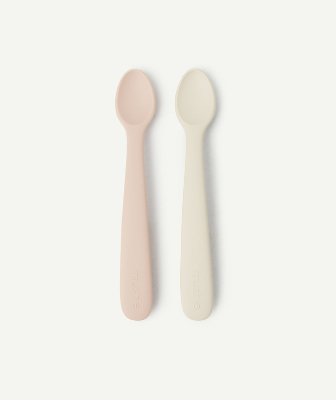   - LOT DE 2 CUILLÈRES EN SILICONE BEIGE ET PÊCHE