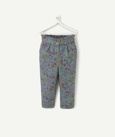 CategoryModel (8826076004494@13)  - PANTALON CHINO BÉBÉ FILLE BLEU CANARD IMPRIMÉ FLORAL AVEC LISERÉS