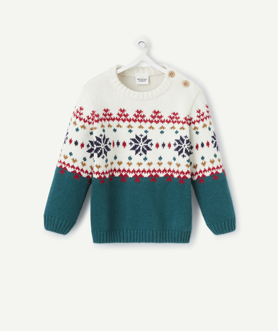 CategoryModel (8821755117710@1070)  - PULL DE NOËL EN TRICOT BÉBÉ GARÇON VERT ET ÉCRU AVEC DÉTAILS COLORÉS