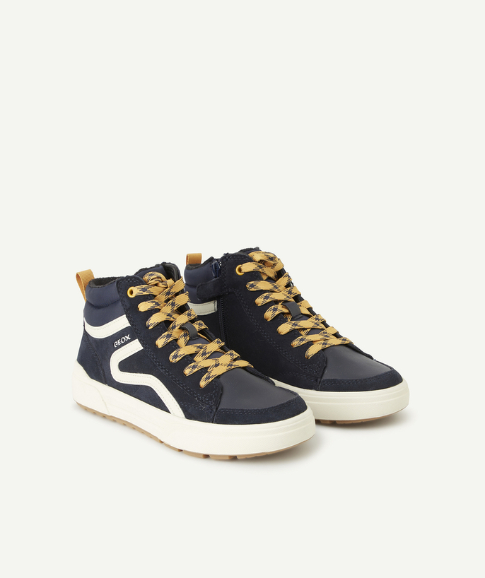   - BOYS' WEEMBLE TAN BLUE AND YELLOW HIGH-TOP TRAINERS